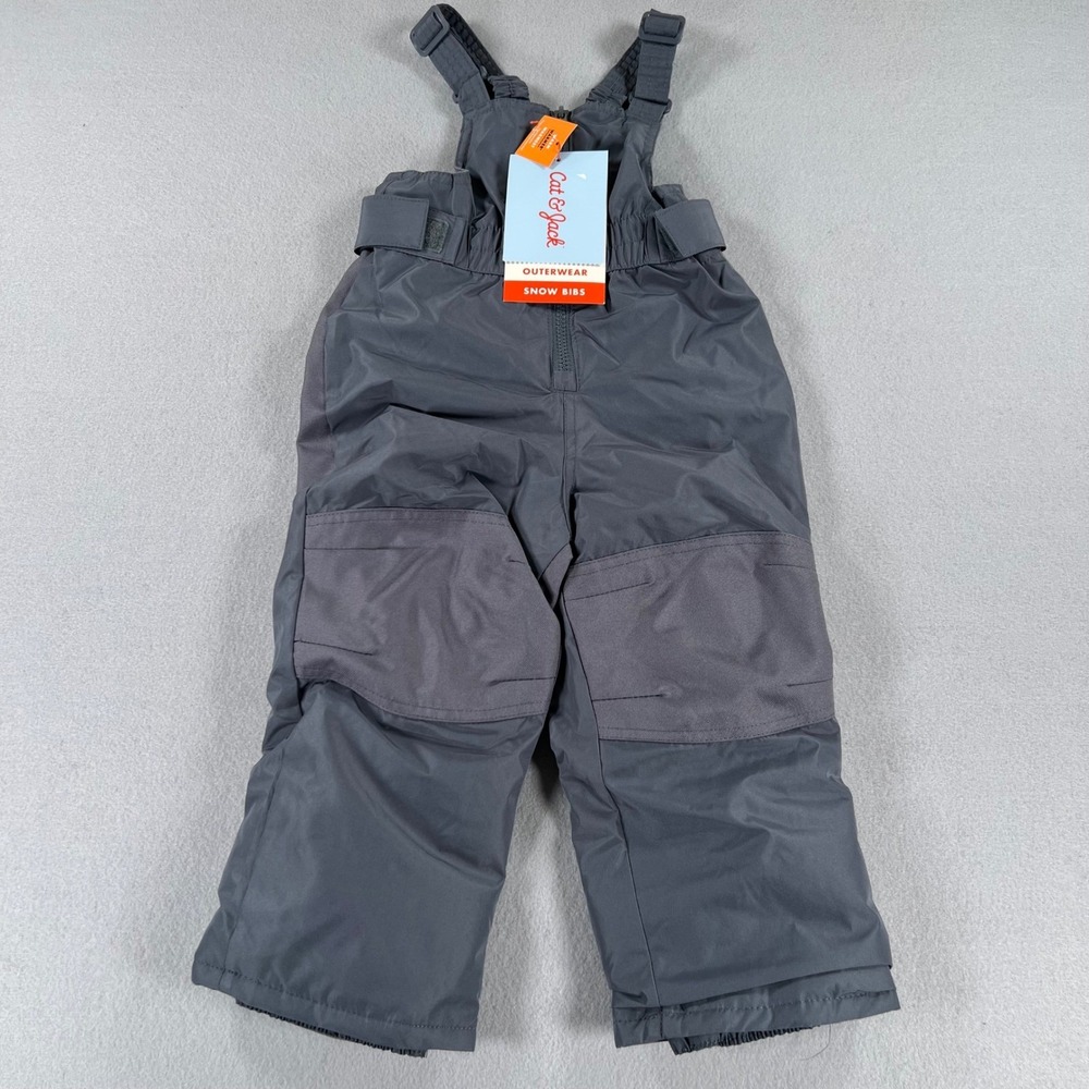Cat & Jack Kids Dark Gray Snow Bibs Reinforced Knees Water Resistant 3T NWT